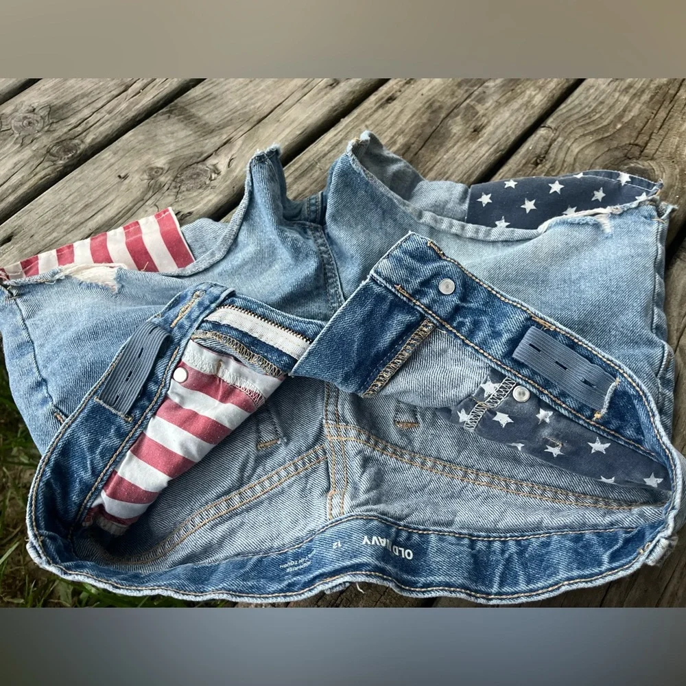Old Navy Light Blue Denim Cutoff Shorts Americana Pocket Accents Girls Sz 12